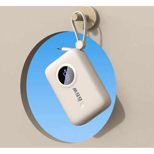 Powerbank Dudao K14 10000mAh z wbudowanymi kablami USB-C, Lightning beżowy