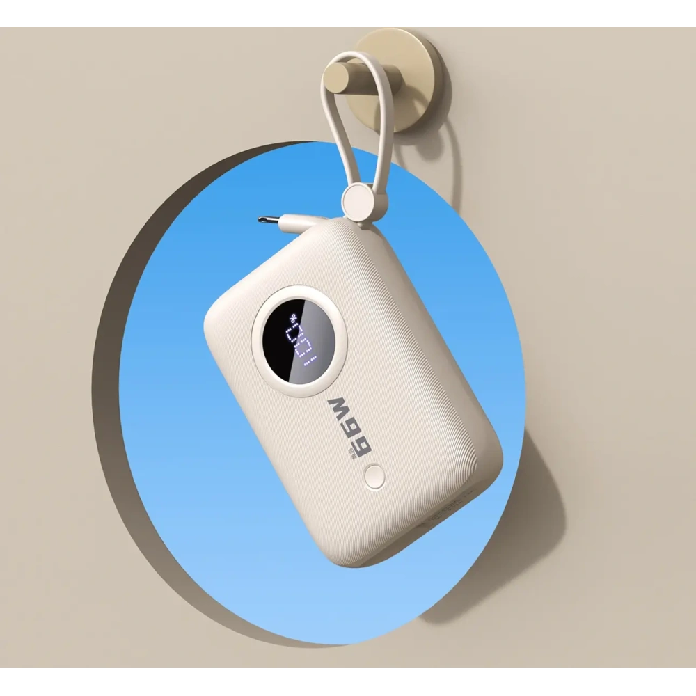 Powerbank Dudao K14 10000mAh z wbudowanymi kablami USB-C, Lightning beżowy