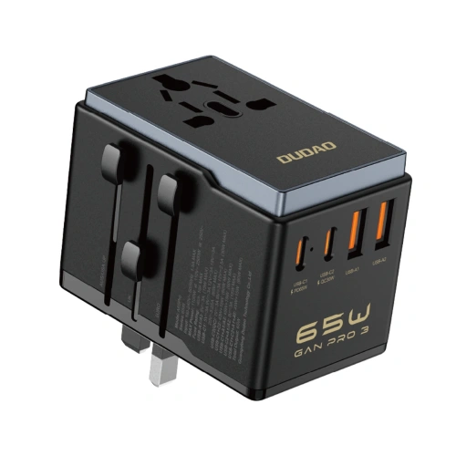 Adapter podróżny Dudao A65 Pro 65W EU / US / JP / AUS / UK 2x USB-C 2x USB-A czarny