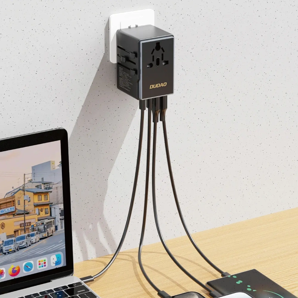 Adapter podróżny Dudao A65 Pro 65W EU / US / JP / AUS / UK 2x USB-C 2x USB-A czarny