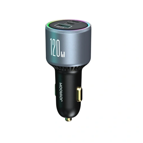 Ładowarka samochodowa Joyroom JR-CCN07 120W 2xUSB-C, USB-A + kabel USB-C 100W ciemnoszara