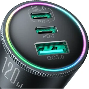 Ładowarka samochodowa Joyroom JR-CCN07 120W 2xUSB-C, USB-A + kabel USB-C 100W ciemnoszara