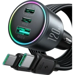 Ładowarka samochodowa Joyroom JR-CCN07 120W 2xUSB-C, USB-A + kabel USB-C 100W ciemnoszara