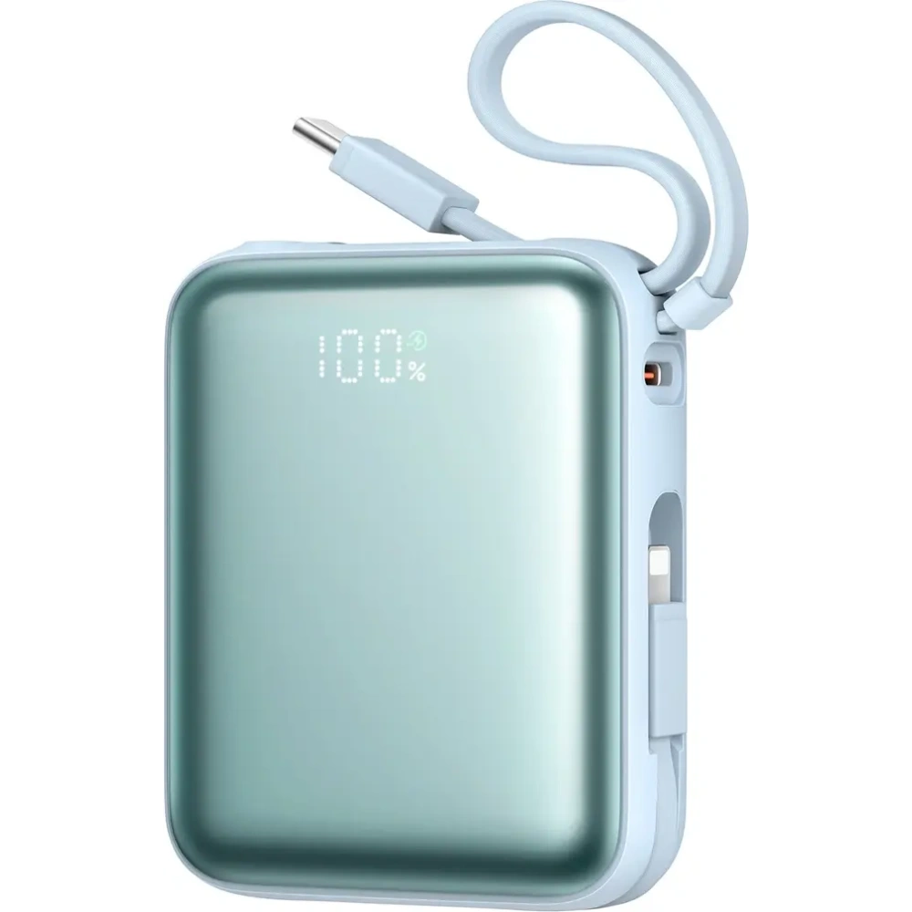 Powerbank Joyroom JR-PBF27 22.5W 10000mAh z wbudowanymi kablami USB-C, Lightning niebieski