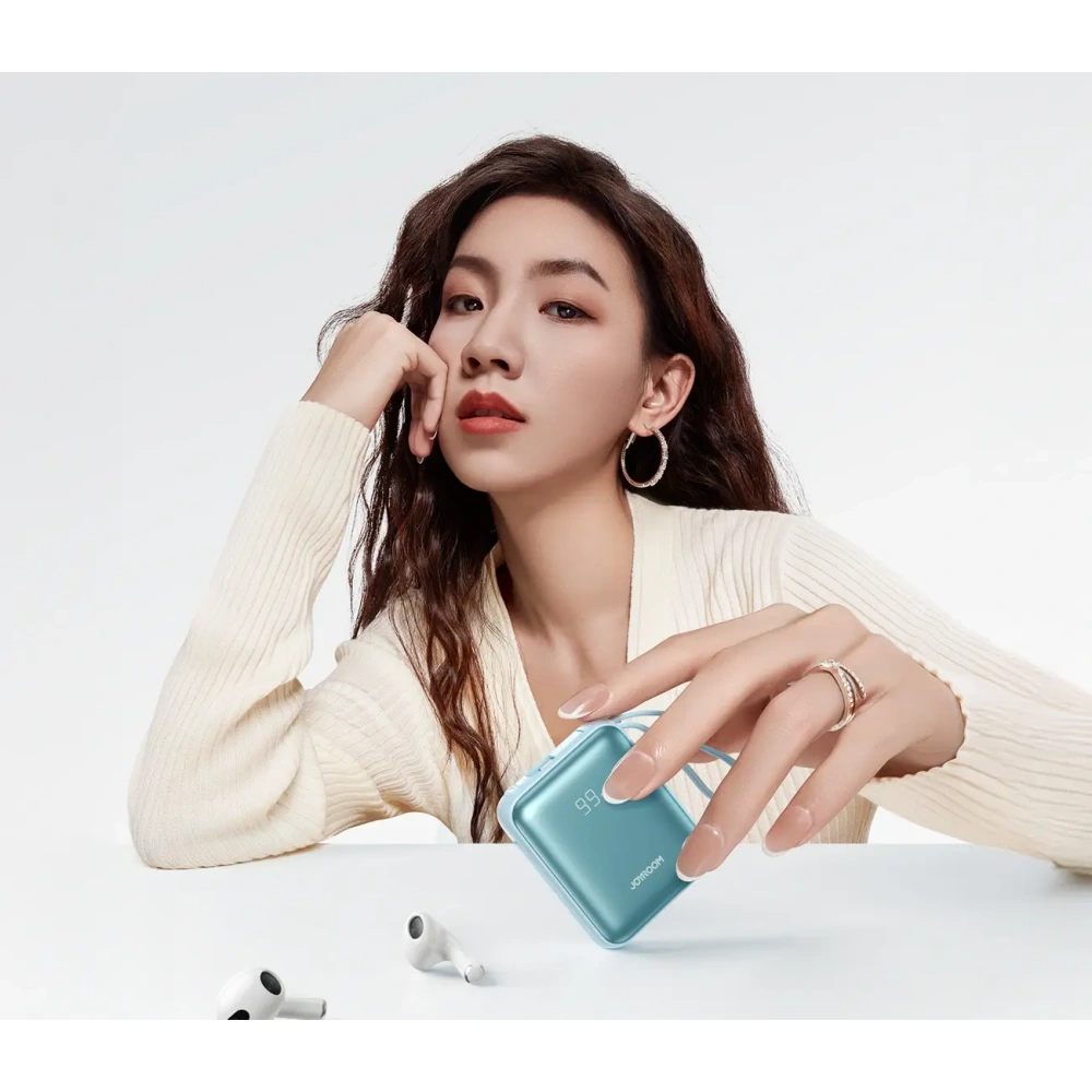 Powerbank Joyroom JR-PBF27 22.5W 10000mAh z wbudowanymi kablami USB-C, Lightning niebieski