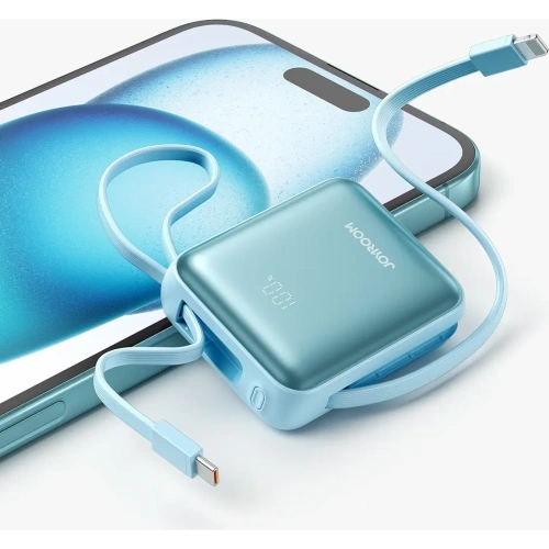 Powerbank Joyroom JR-PBF27 22.5W 10000mAh z wbudowanymi kablami USB-C, Lightning niebieski