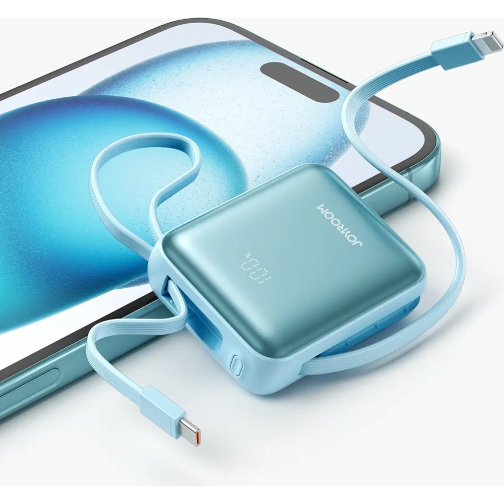 Powerbank Joyroom JR-PBF27 22.5W 10000mAh z wbudowanymi kablami USB-C, Lightning niebieski