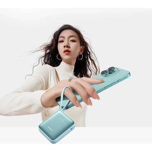 Powerbank Joyroom JR-PBF27 22.5W 10000mAh z wbudowanymi kablami USB-C, Lightning niebieski