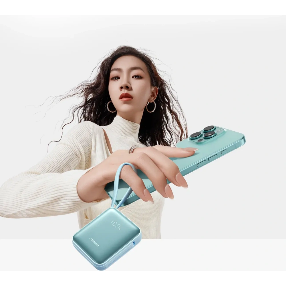 Powerbank Joyroom JR-PBF27 22.5W 10000mAh z wbudowanymi kablami USB-C, Lightning niebieski