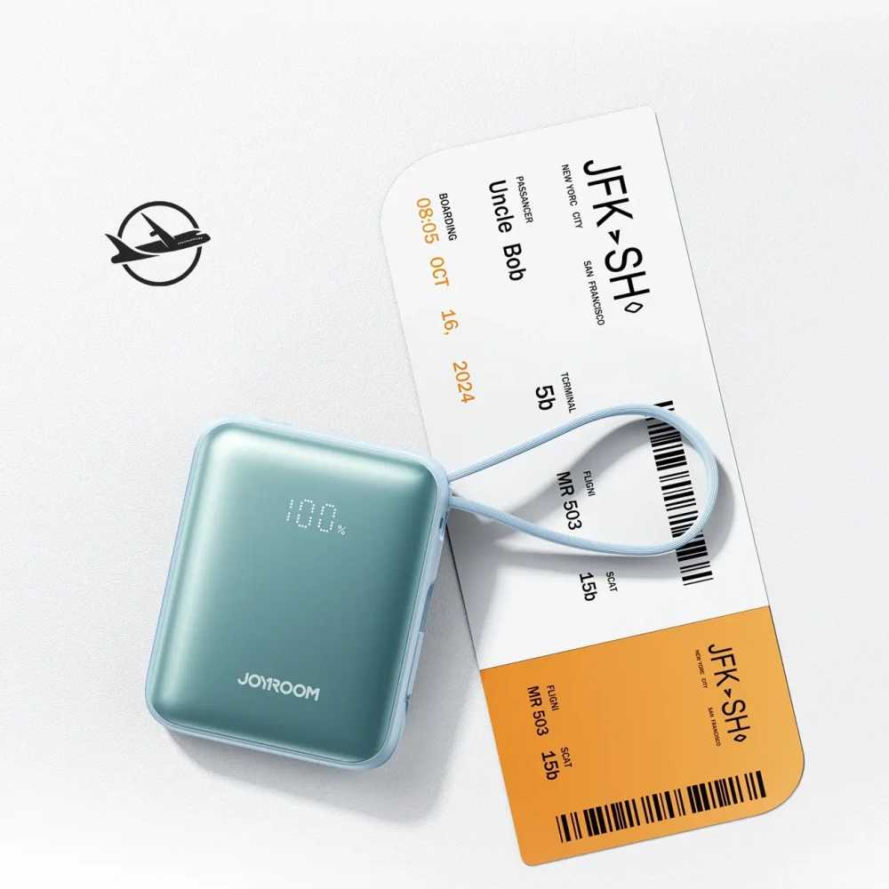 Powerbank Joyroom JR-PBF27 22.5W 10000mAh z wbudowanymi kablami USB-C, Lightning niebieski