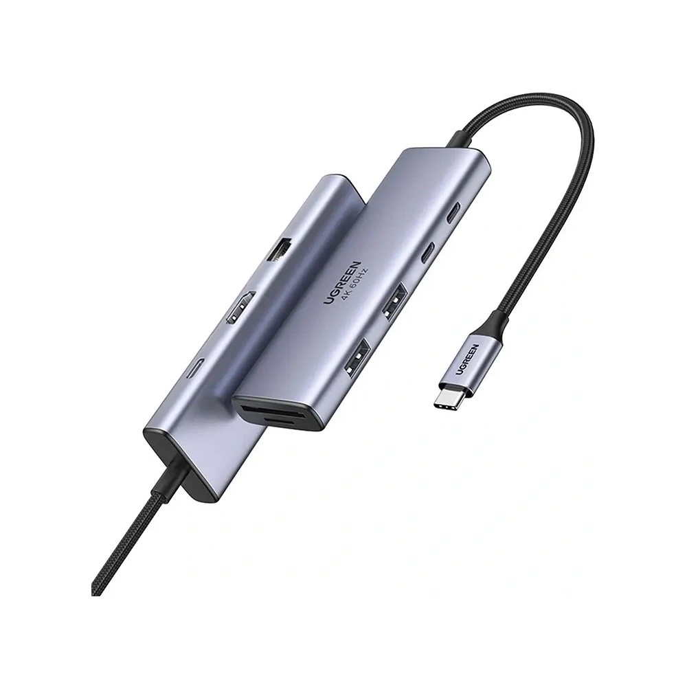 HUB UGREEN CM498 USB-C / 2xUSB-A, 2xUSB-C, HDMI, VGA, RJ45 1000Mbps, SD/TF, USB-C PD 100W szary