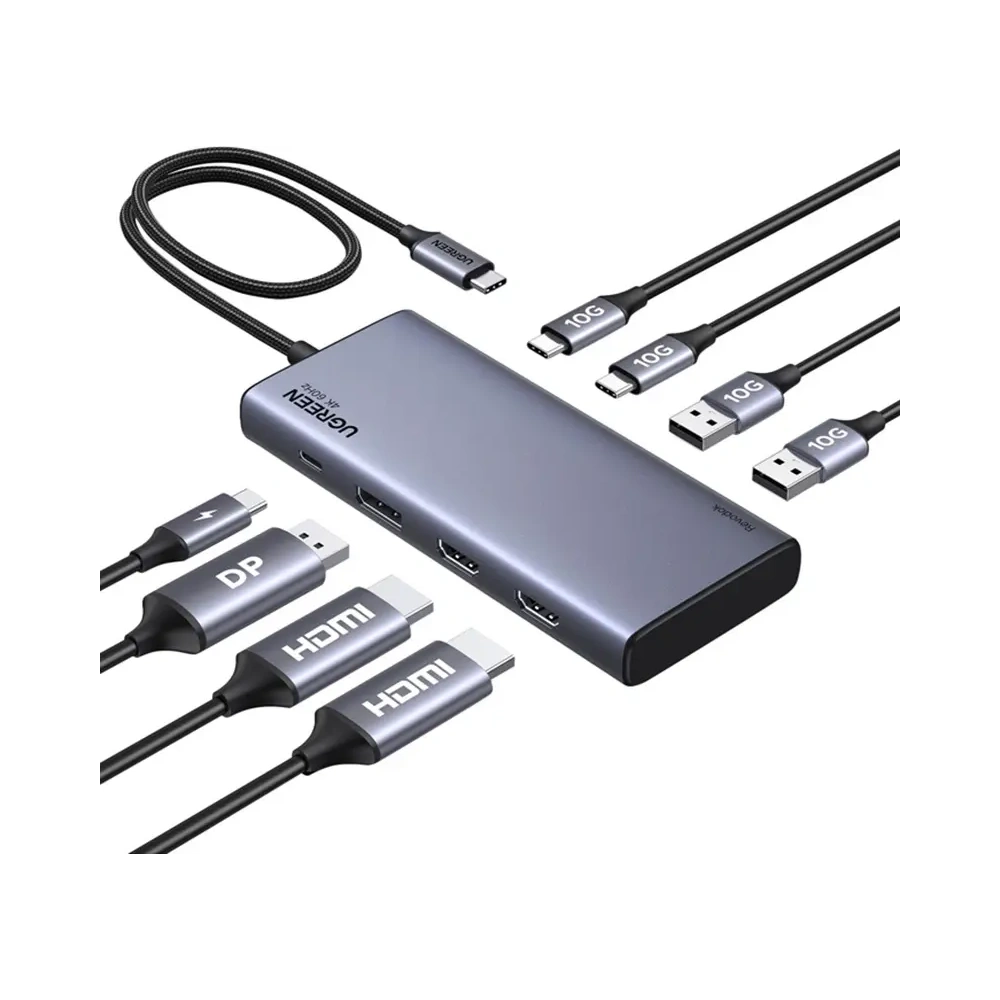 HUB UGREEN CM639 USB-C / 2xHDMI 4K60Hz, DisplayPort, 2xUSB-A, 2xUSB-C 3.2 10Gbps, USB-C PD 100W