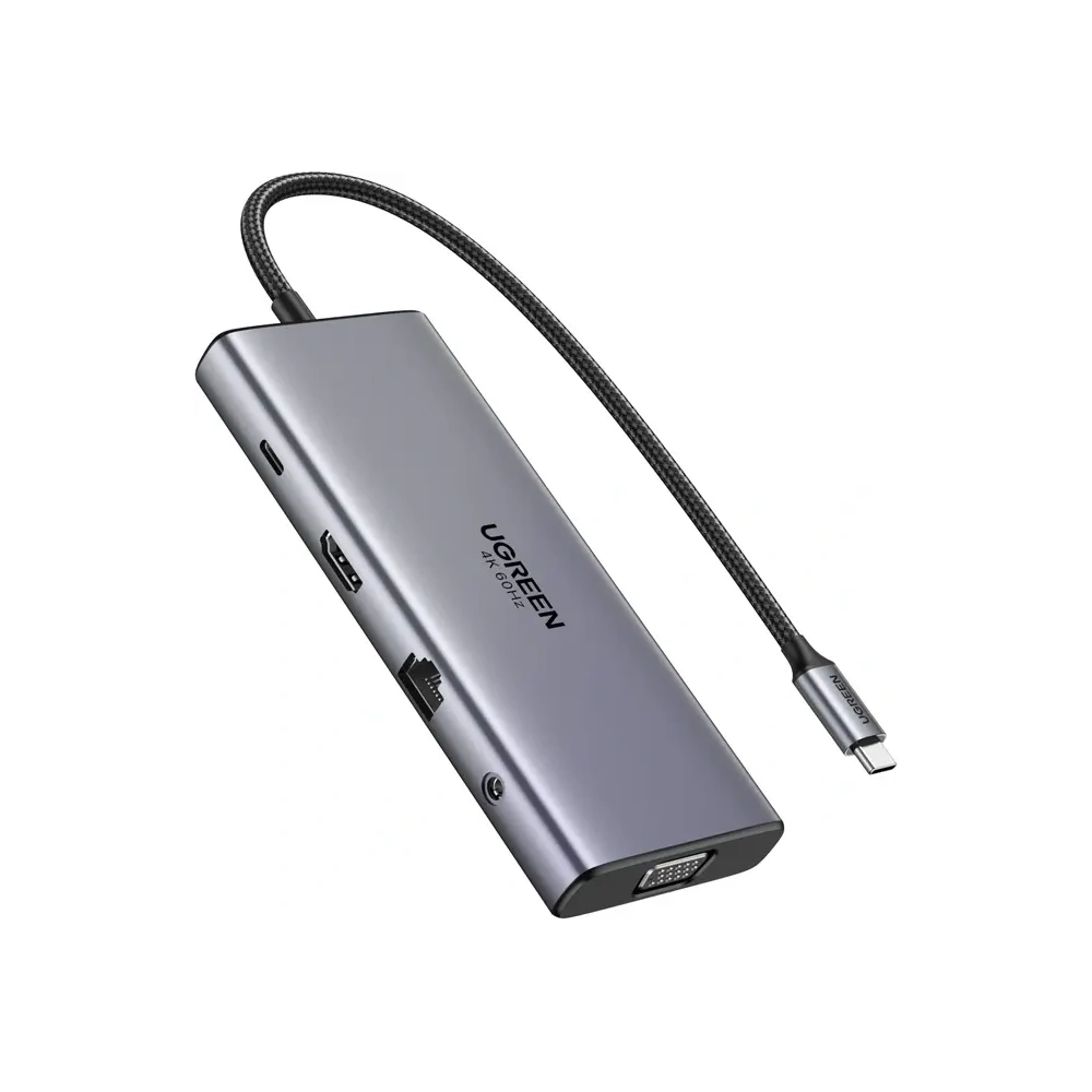 HUB UGREEN CM639 USB-C / HDMI 4K60 Hz, VGA, 2xUSB-C 3.2 10Gbps, 2xUSB-A, SD/TF, RJ45, AUX 3.5mm, USB-C 100W PD