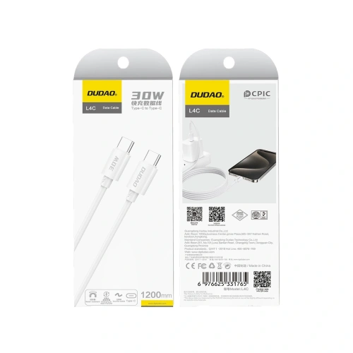 Kabel Dudao L4C USB-C / USB-C 30W 1.2m biały