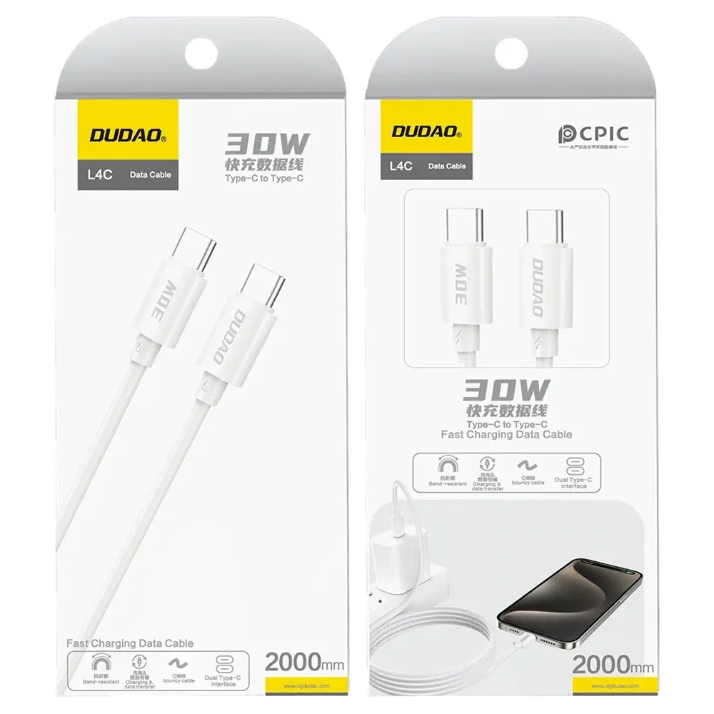 Kabel Dudao L4C USB-C / USB-C 30W 2m biały