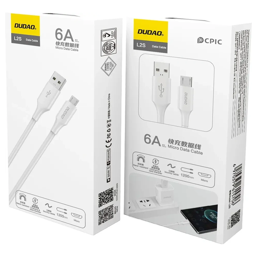 Kabel Dudao L2SM USB-A / micro USB 6A 1.2m biały