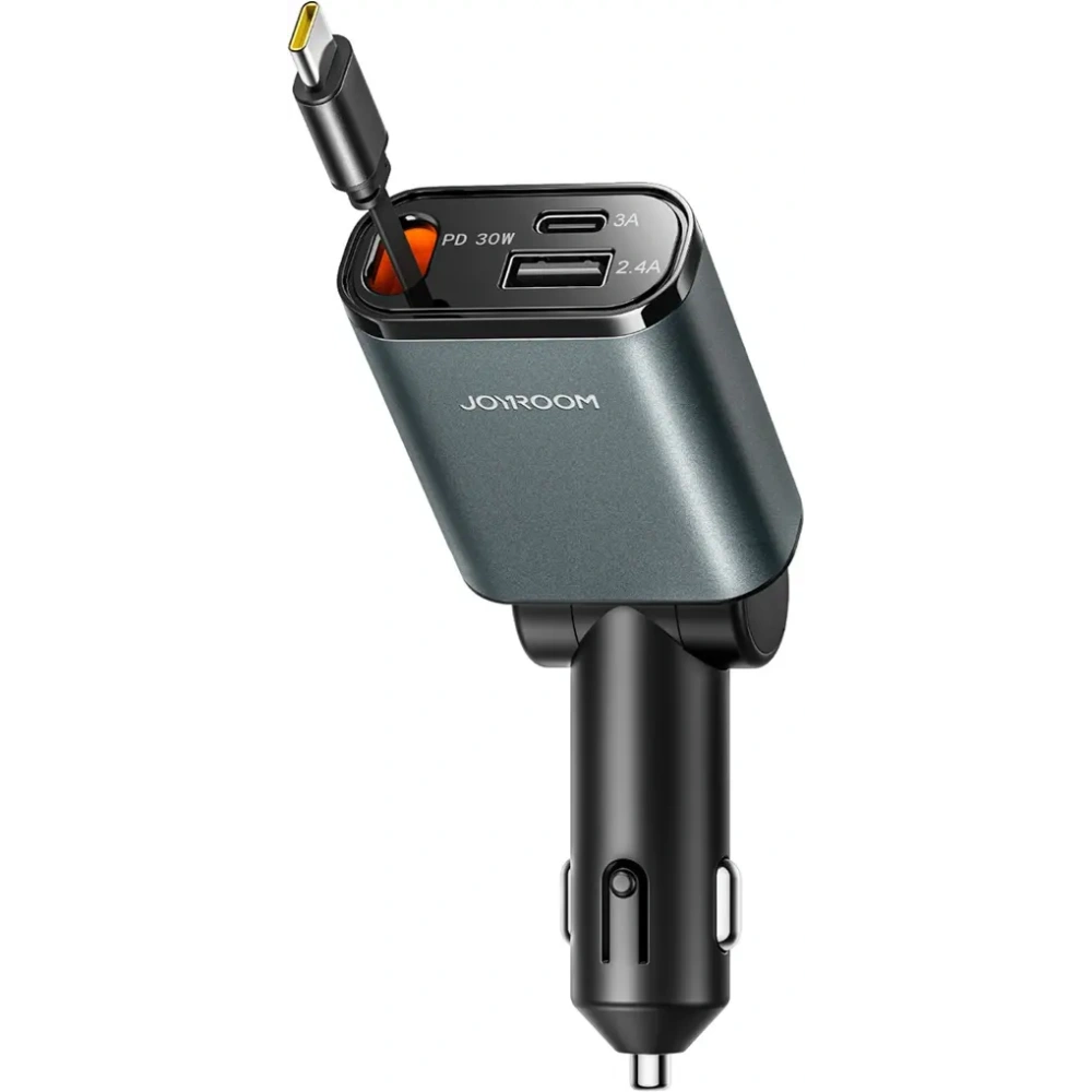 Ładowarka samochodowa Joyroom JR-CCL07 3w1 z wbudowanym kablem USB-C ciemnoszara