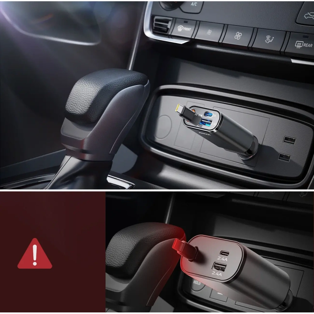 Ładowarka samochodowa Joyroom JR-CCL07 3w1 z wbudowanym kablem USB-C ciemnoszara