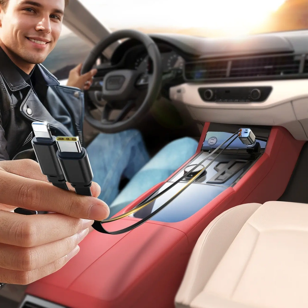 Ładowarka samochodowa Joyroom JR-CCL05 30W 4w1 z wbudowanymi kablami USB-C, Lightning ciemnoszara