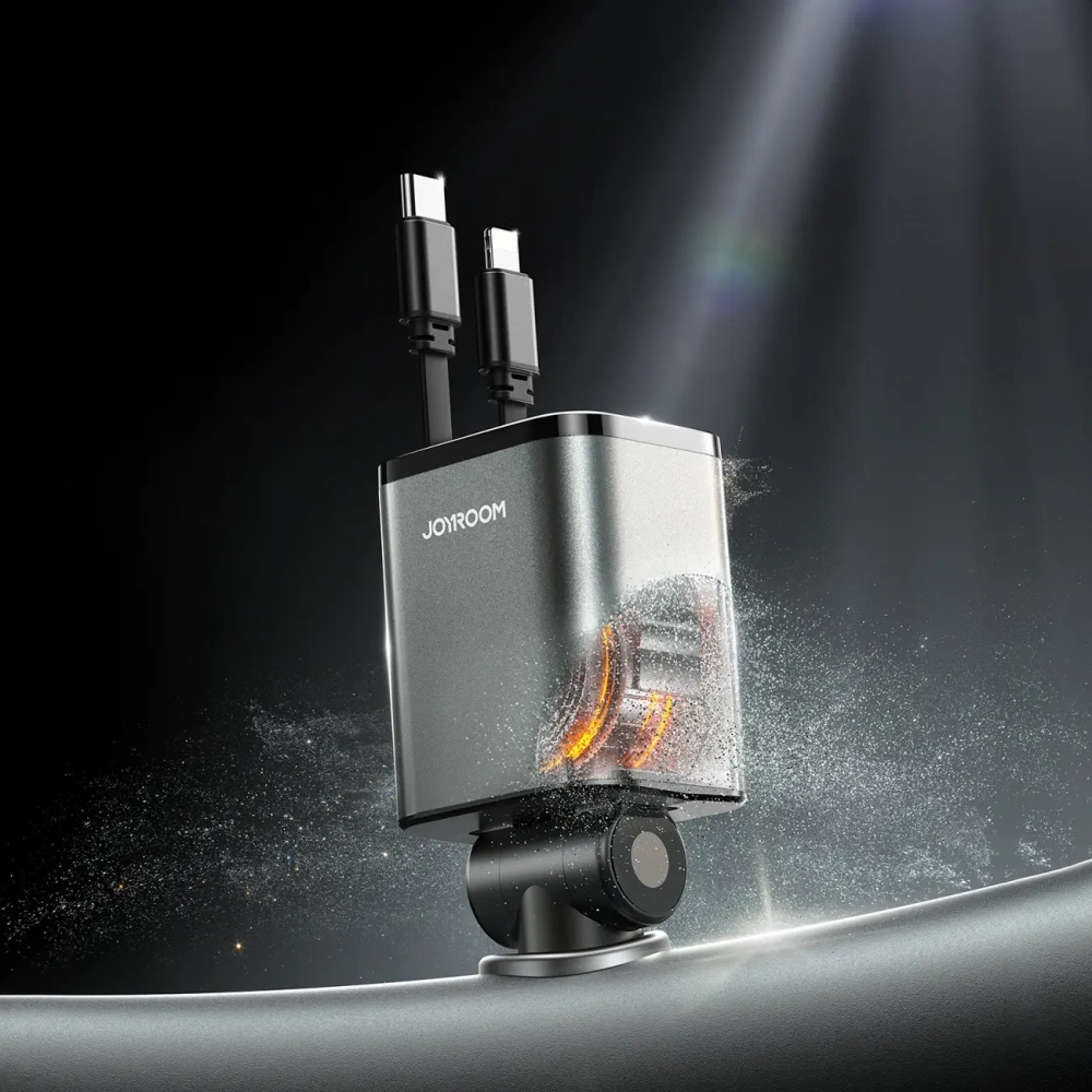 Ładowarka samochodowa Joyroom JR-CCL05 30W 4w1 z wbudowanymi kablami USB-C, Lightning ciemnoszara