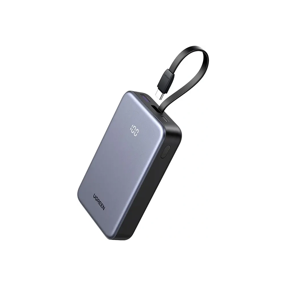 Powerbank UGREEN PB505 20000mAh USB-A, USB-C 20W + wbudowany kabel USB-C szary