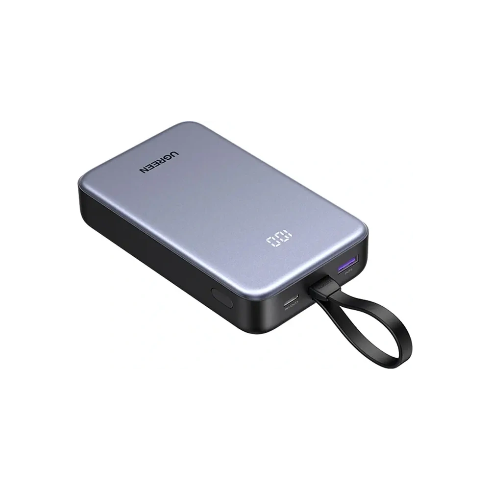 Powerbank UGREEN PB505 20000mAh USB-A, USB-C 20W + wbudowany kabel USB-C szary
