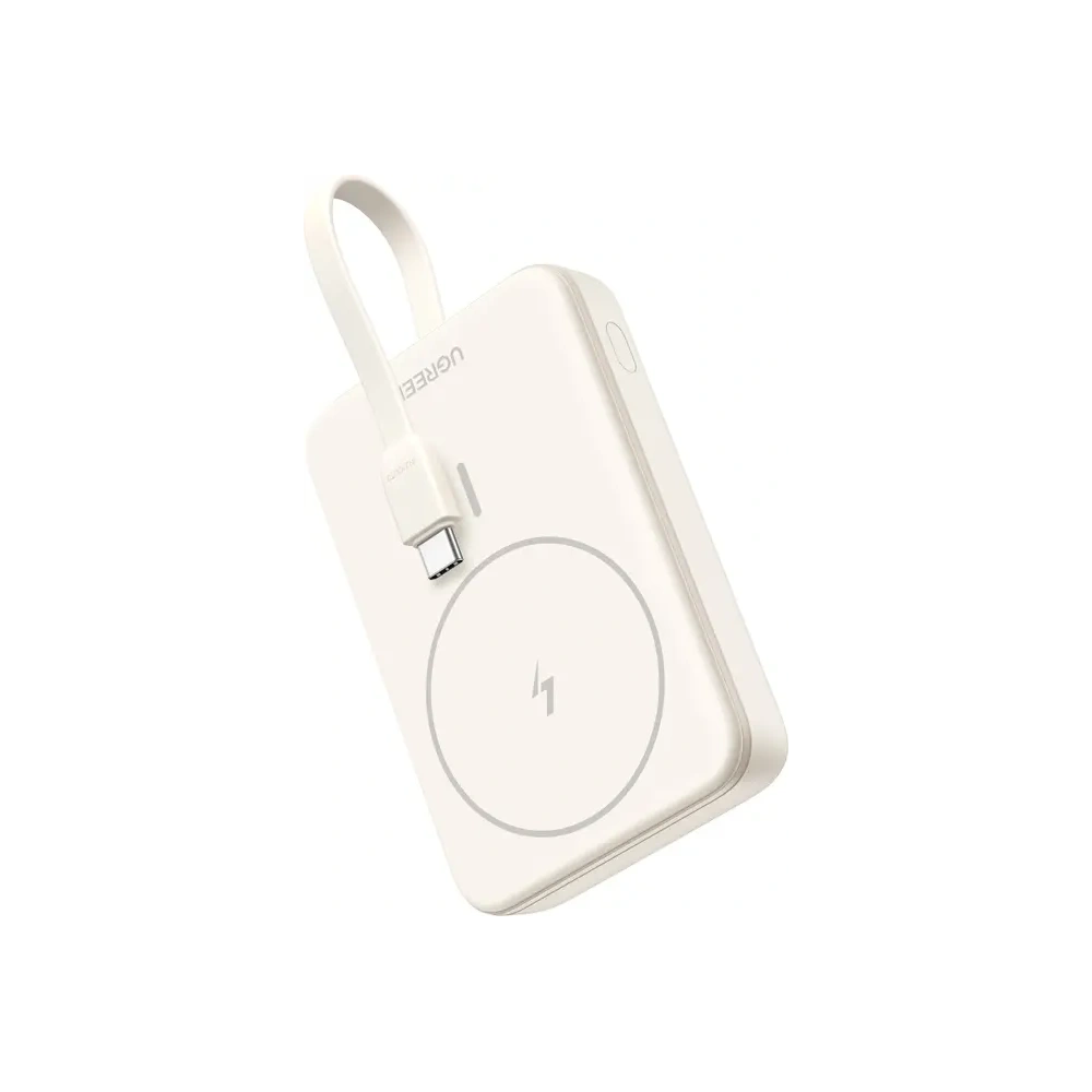 Powerbank magnetyczny 10000mAh UGREEN PB760 20W wbudowany kabel USB-C (beżowy)