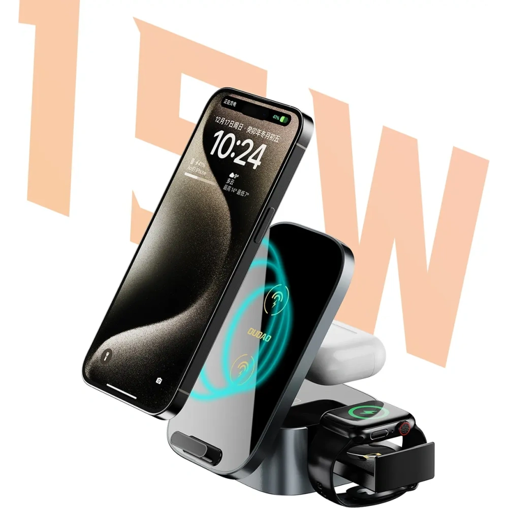 Ładowarka bezprzewodowa Dudao A11Pro+ 15W 3w1 do telefonu / smartwatcha / słuchawek czarna