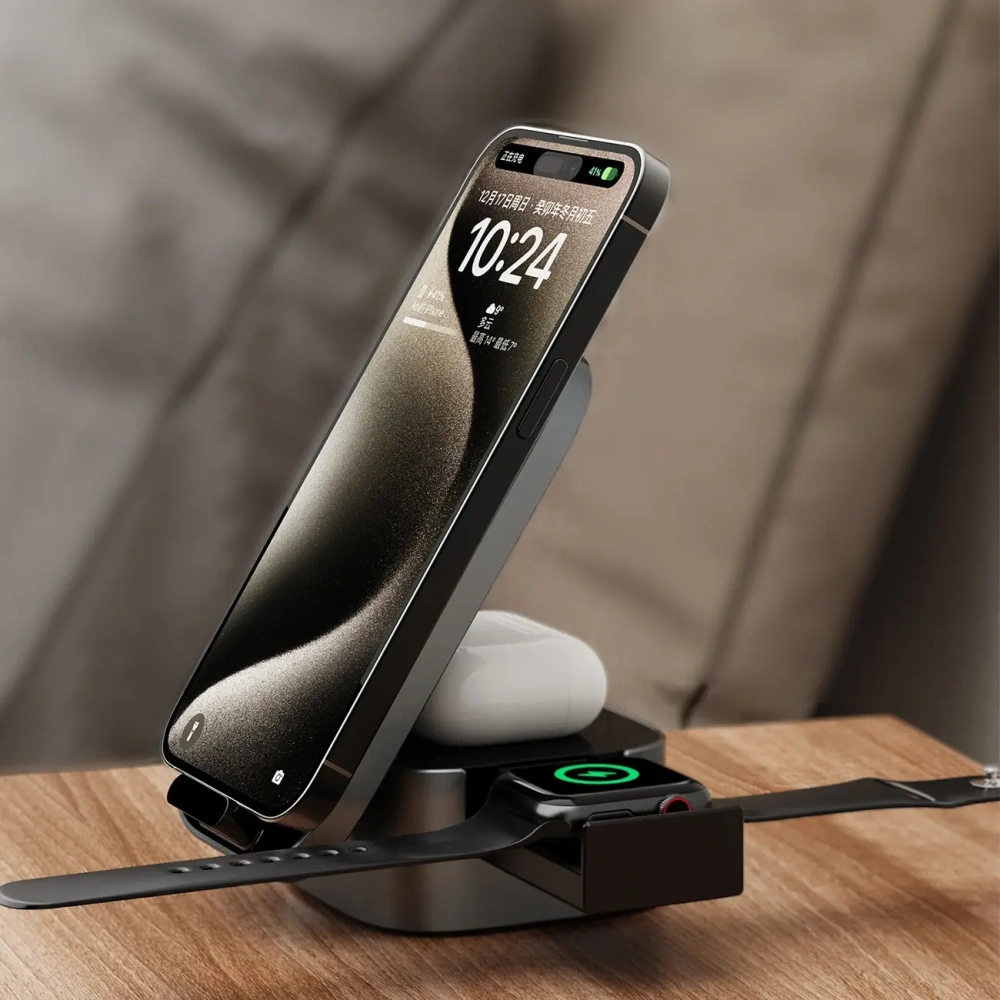 Ładowarka bezprzewodowa Dudao A11Pro+ 15W 3w1 do telefonu / smartwatcha / słuchawek czarna