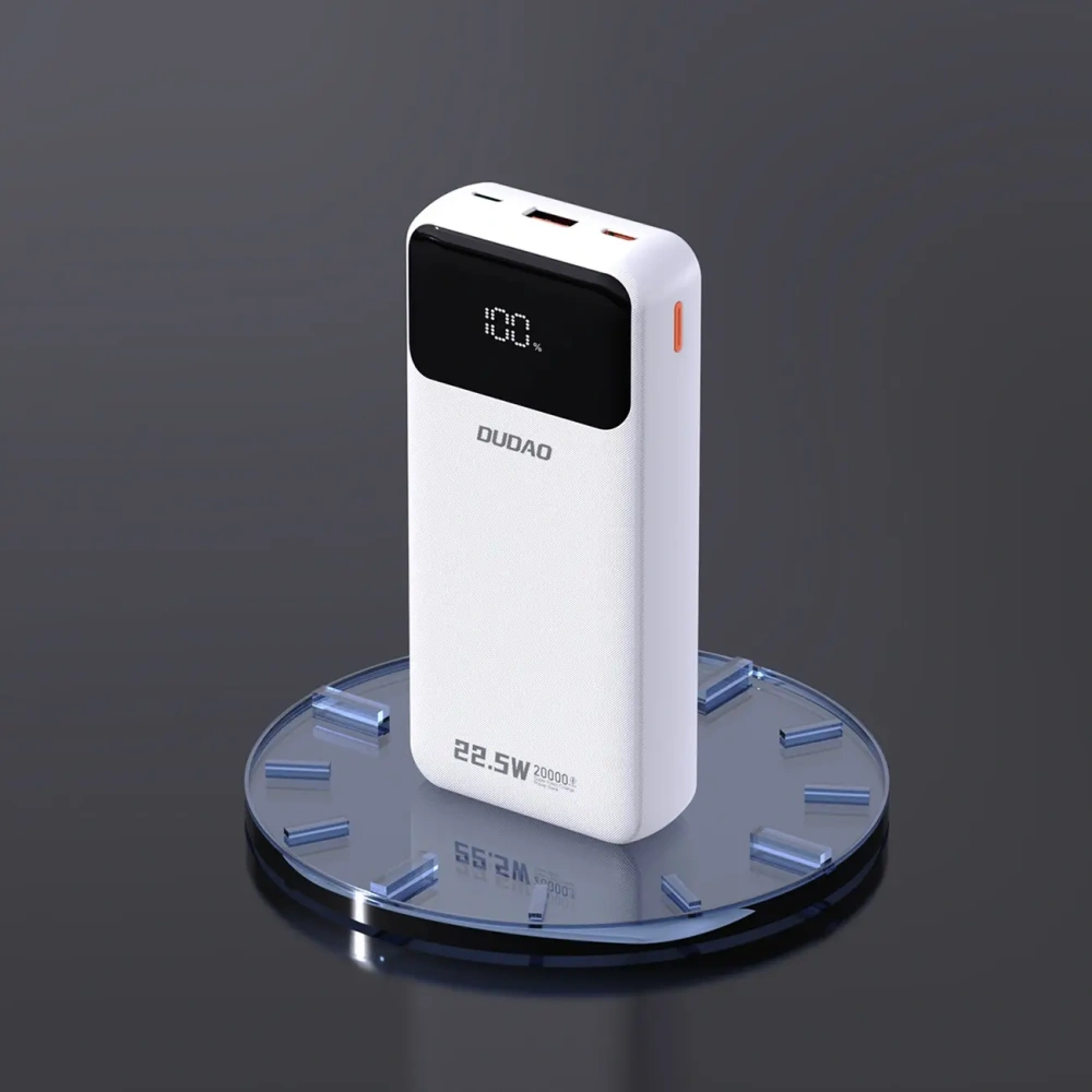 Powerbank Dudao K15Pro 20000mAh 22.5W PD USB-C, USB-A + wbudowane kable Lightning, USB-C biały