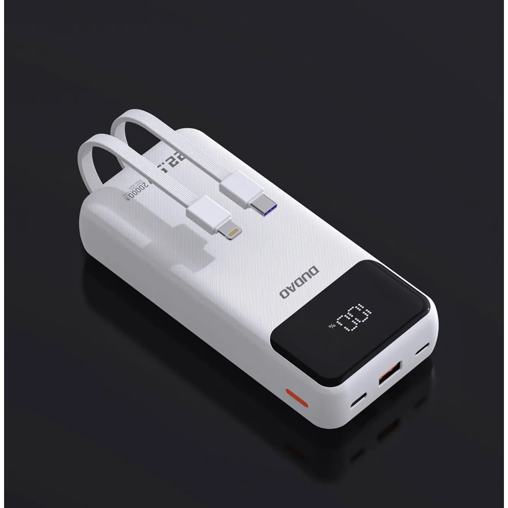 Powerbank Dudao K15Pro 20000mAh 22.5W PD USB-C, USB-A + wbudowane kable Lightning, USB-C biały
