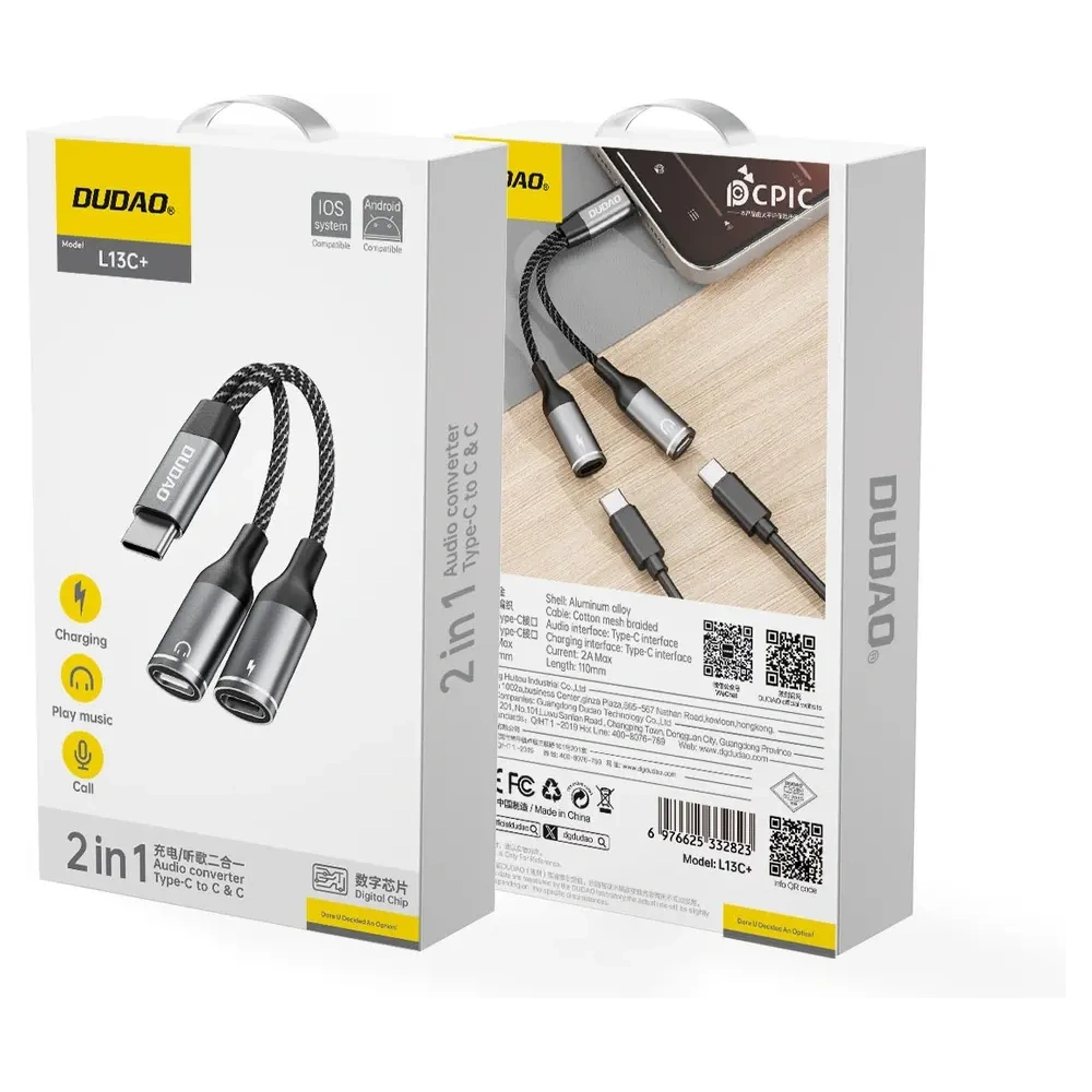 Adapter Dudao L13C+ 2w1 USB-C szary