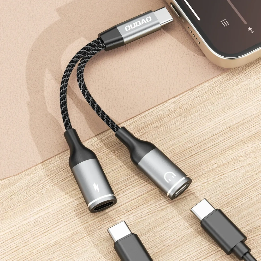 Adapter Dudao L13C+ 2w1 USB-C szary