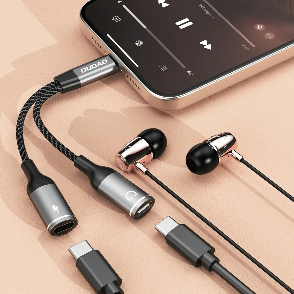 Adapter Dudao L13C+ 2w1 USB-C szary