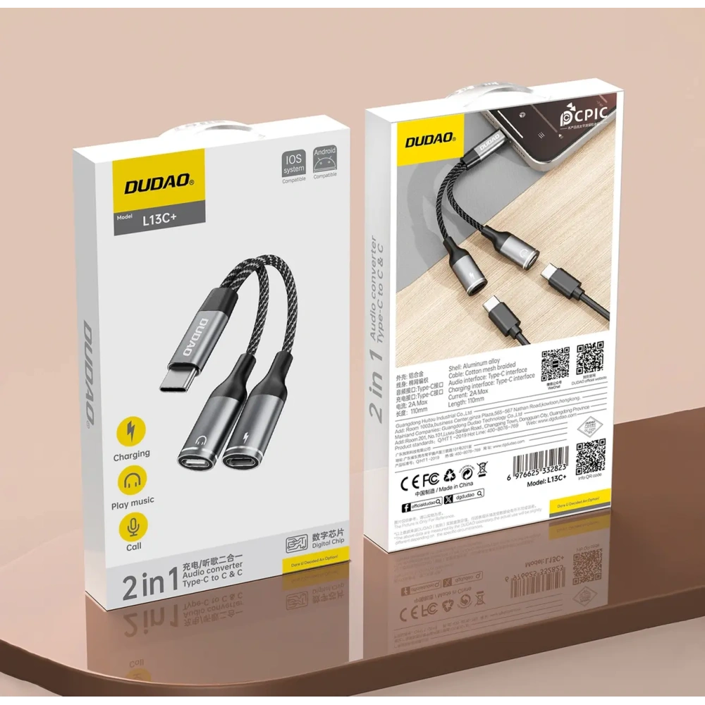 Adapter Dudao L13C+ 2w1 USB-C szary