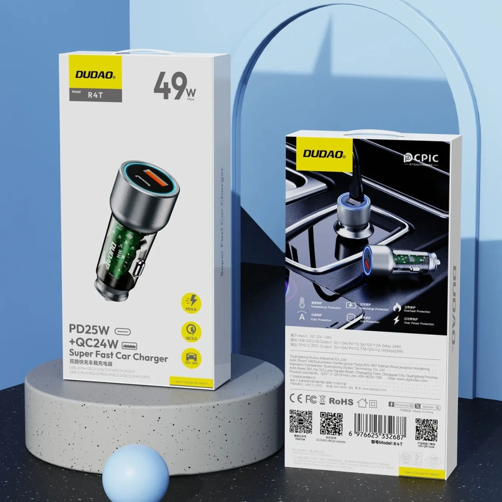 Ładowarka samochodowa Dudao R4T 25W USB-A, USB-C szara