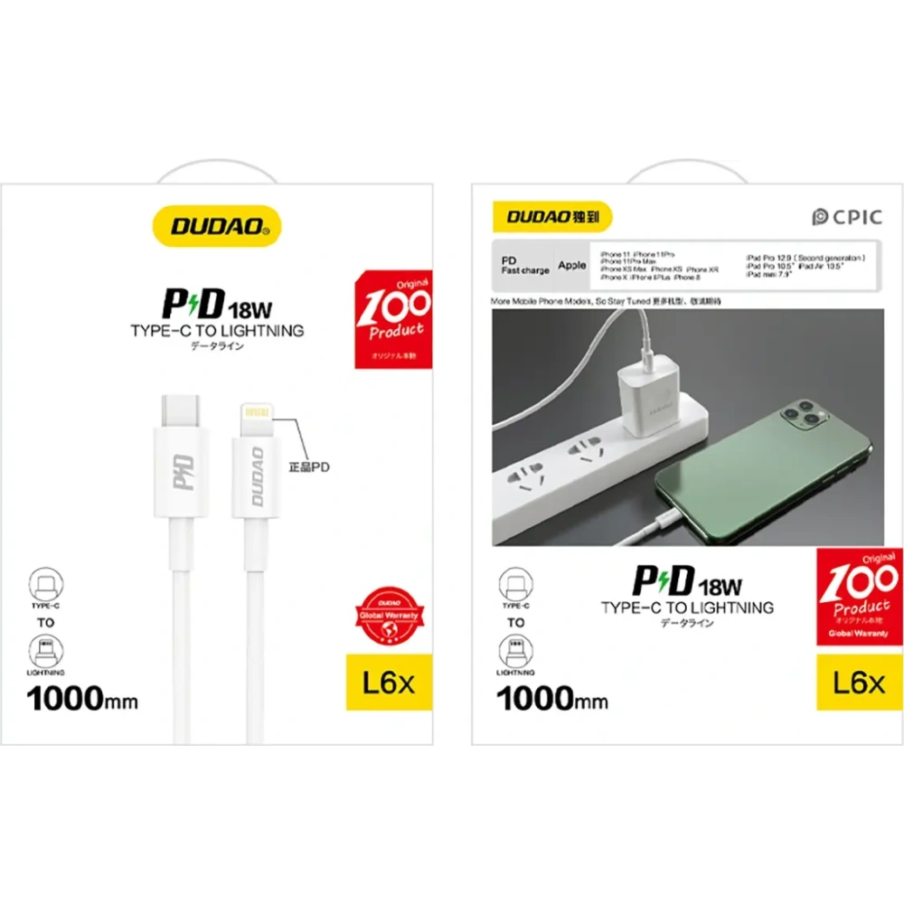 Kabel Dudao L6X USB-C / Lightning PD 20W 1m biały