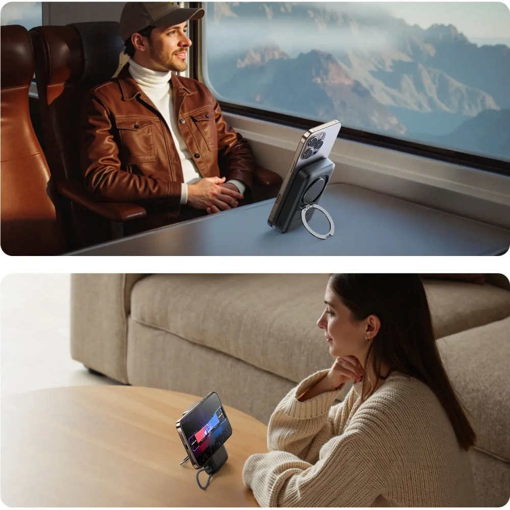 Powerbank bezprzewodowy Joyroom JR-PBM02 22.5W 10000mAh USB-C, MagSafe z wbudowanym kablem USB-C czarny