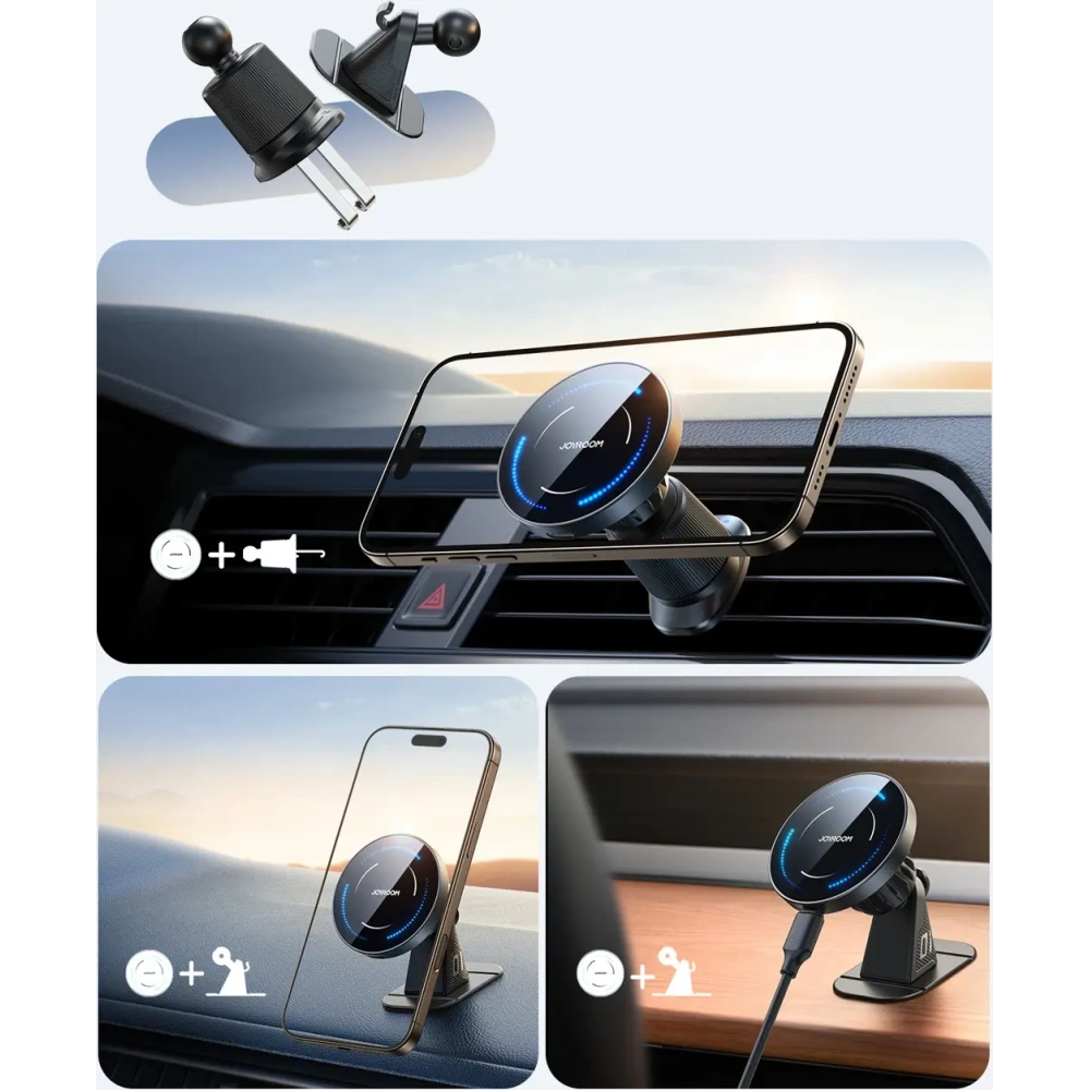 Uchwyt samochodowy z ładowarką indukcyjną na kokpit / do kratki Joyroom JR-ZS502 MagSafe czarny