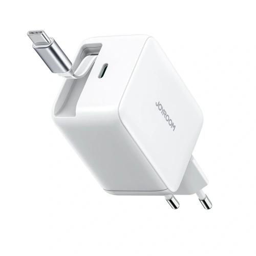 Ładowarka sieciowa Joyroom JR-TCL06 67W USB-C GaN z wbudowanym kablem USB-C biała