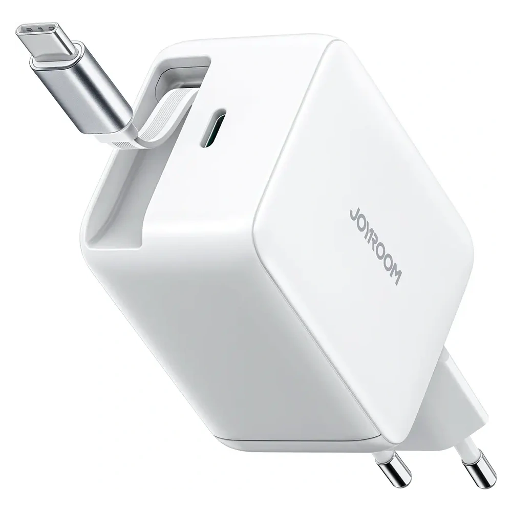 Ładowarka sieciowa Joyroom JR-TCL06 67W USB-C GaN z wbudowanym kablem USB-C biała