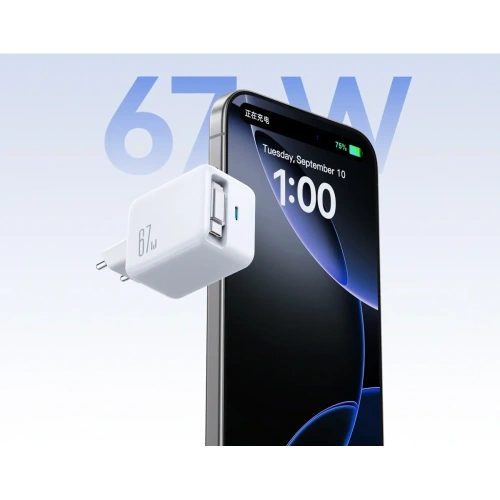 Ładowarka sieciowa Joyroom JR-TCL06 67W USB-C GaN z wbudowanym kablem USB-C biała