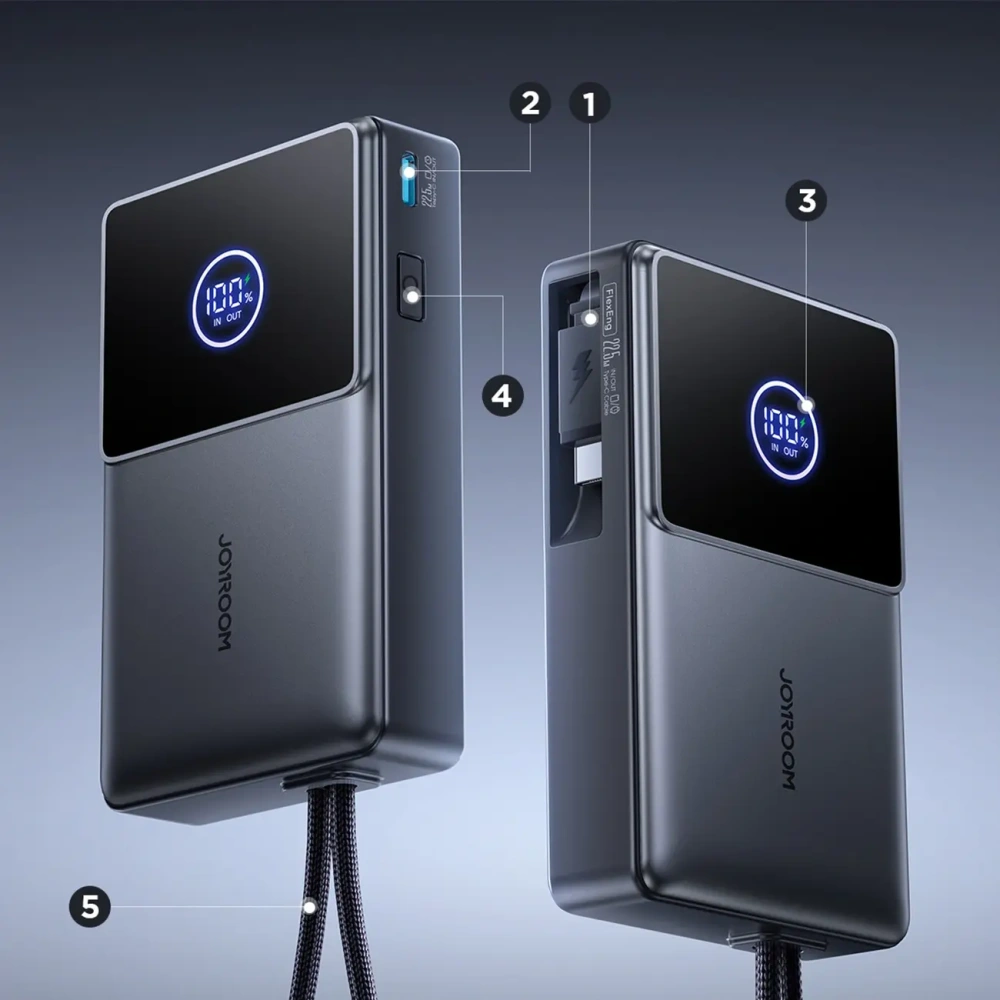 Powerbank Joyroom JR-PR1 10000mAh 22.5W z wbudowanym kablem USB-C czarny