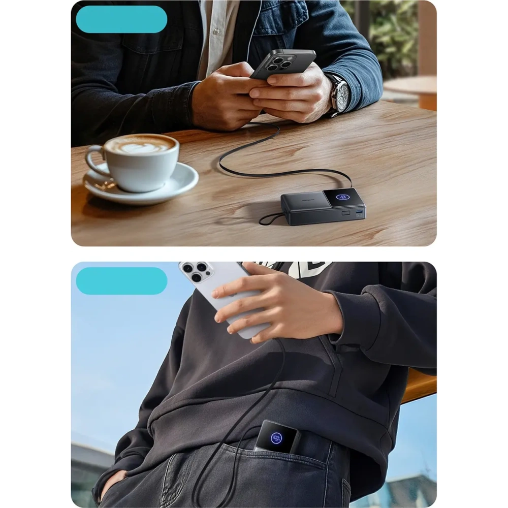 Powerbank Joyroom JR-PR1 10000mAh 22.5W z wbudowanym kablem USB-C czarny