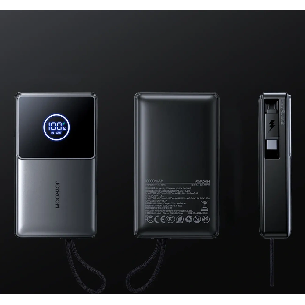 Powerbank Joyroom JR-PR1 10000mAh 22.5W z wbudowanym kablem USB-C czarny