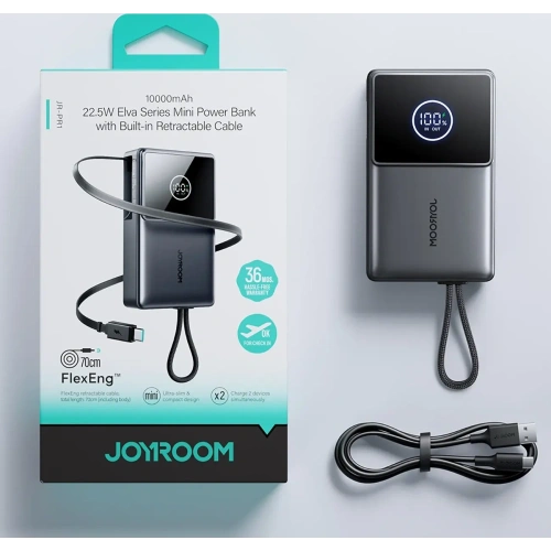 Powerbank Joyroom JR-PR1 10000mAh 22.5W z wbudowanym kablem USB-C czarny