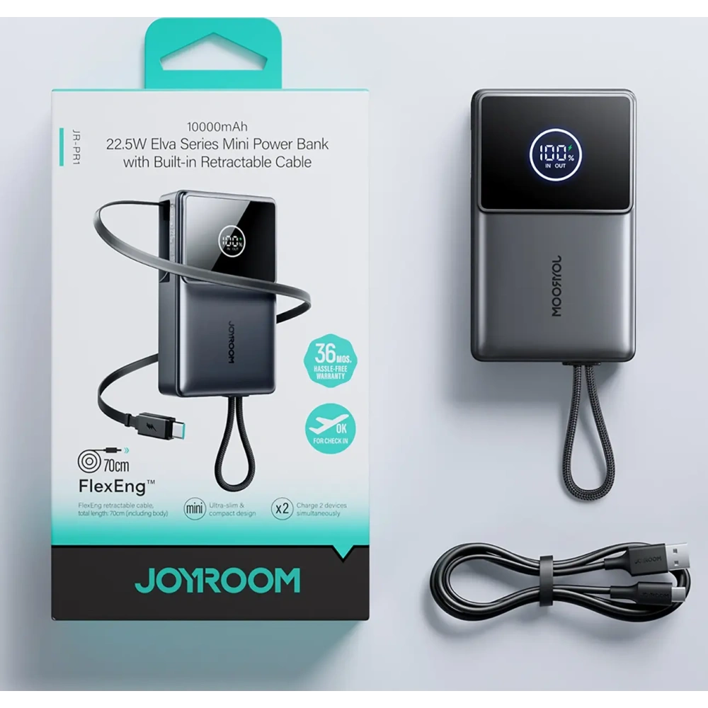 Powerbank Joyroom JR-PR1 10000mAh 22.5W z wbudowanym kablem USB-C czarny