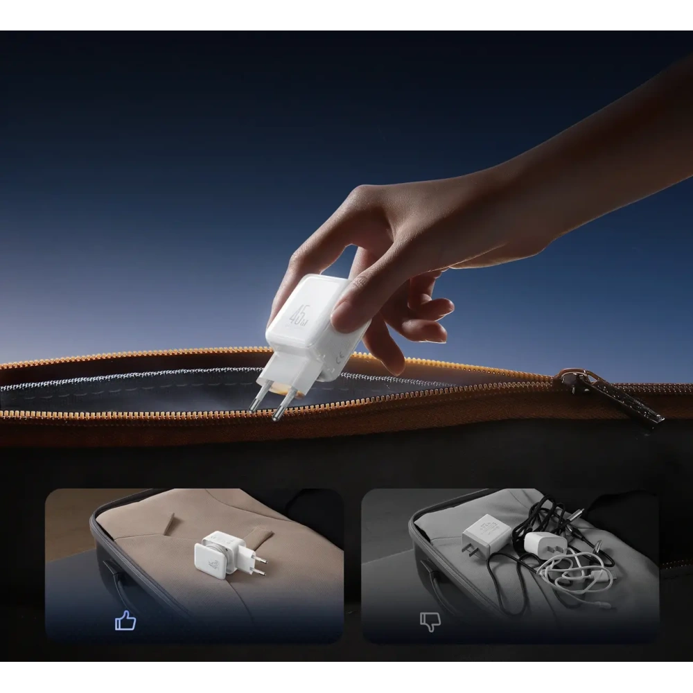 Ładowarka sieciowa Joyroom JR-TCL05 45W GaN 2x USB-C z organizerem na kabel + kabel USB-C / USB-C biała