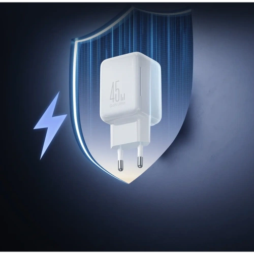 Ładowarka sieciowa Joyroom JR-TCL05 45W GaN 2x USB-C z organizerem na kabel + kabel USB-C / USB-C biała