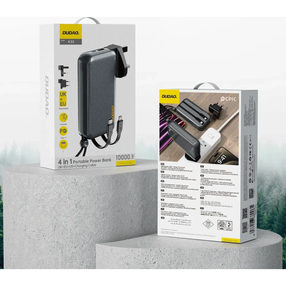 Ładowarka z powerbankiem Dudao K25 2in1 10000mAh z 3 wtyczkami szara